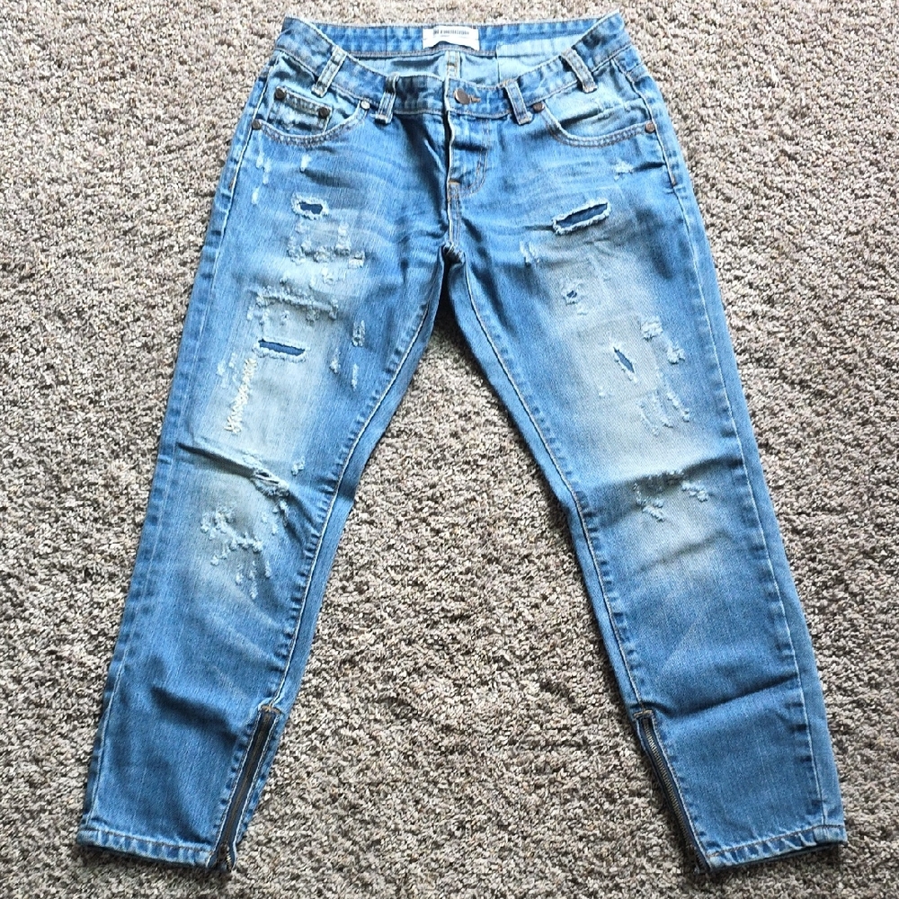 One Teaspoon Light Blue Distressed Boyfriend Jeans